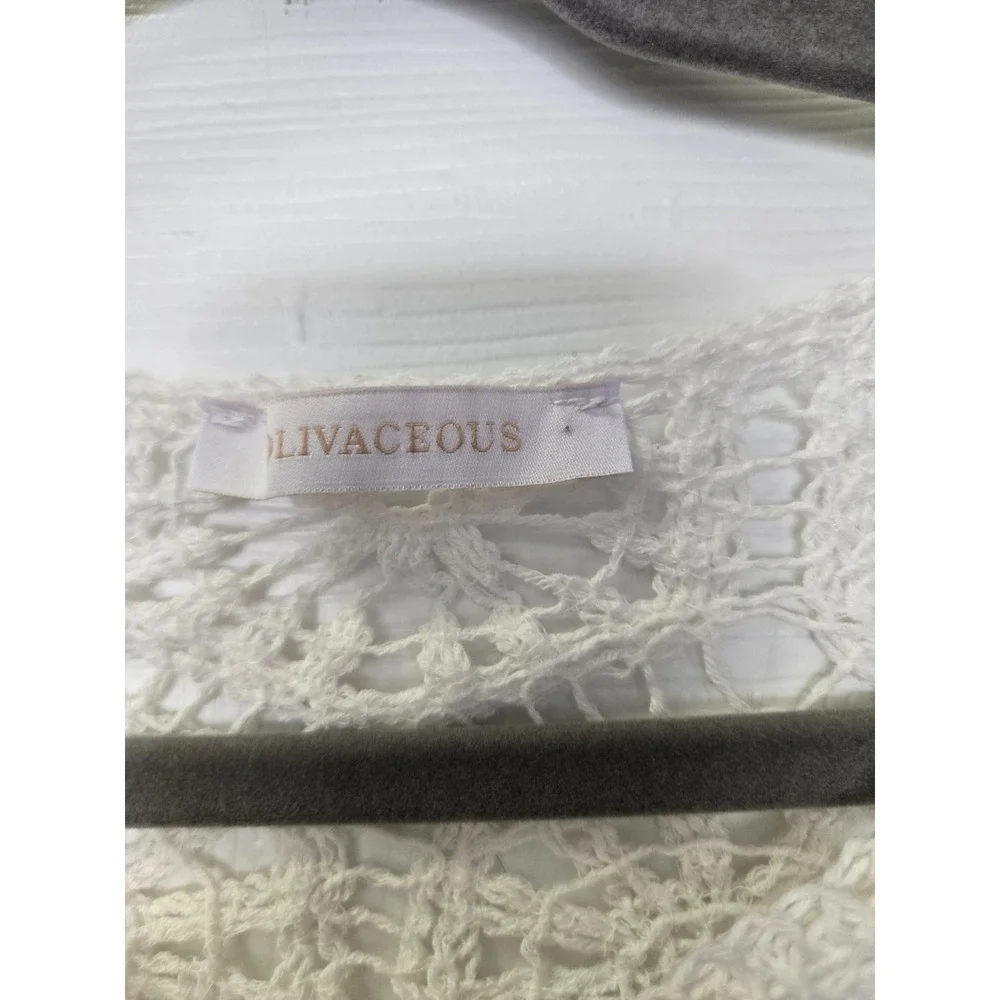 Olivaceous White Crochet Cardigan Floral Open Knit Button Front One Size Small